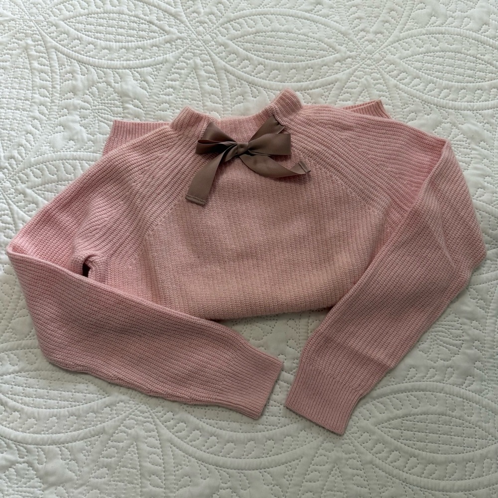 J.Crew Size M Pink Bow Detail Women's Cotton Sweater